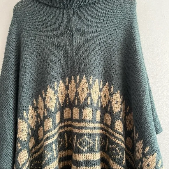 Wooden Ships Cowl Neck Poncho Sweater Womens Mohair Wool Blend Fringe Black X/S - Picture 2 of 11